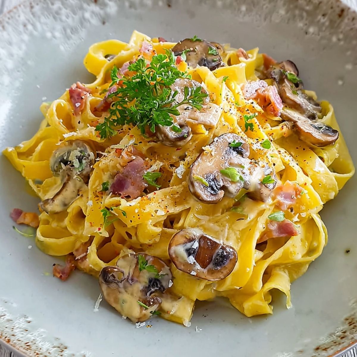 Tagliatelles à la Carbonara aux Champignons